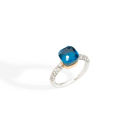 Pomellato Pomellato Nudo Petit ring in 18 krt. witgoud met London blue topaas, turquoise en witte diamanten