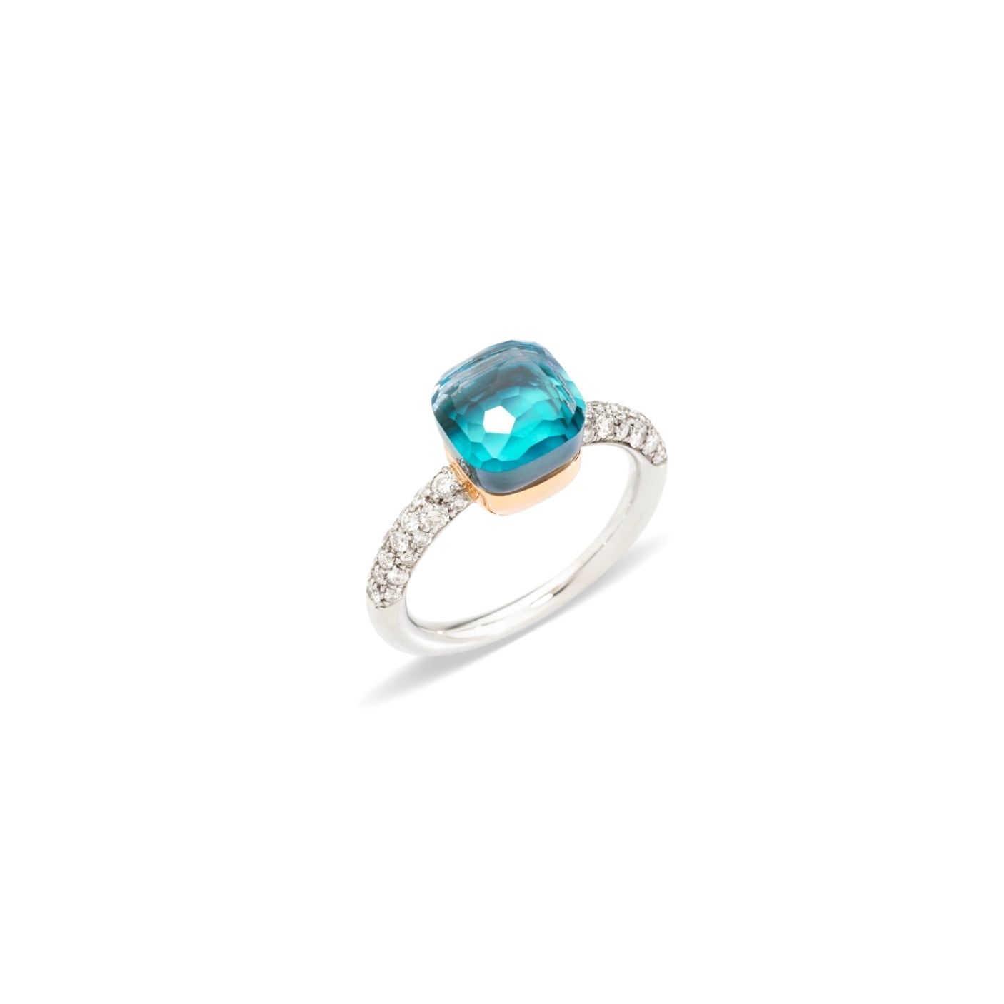 Pomellato Pomellato Nudo Petit ring in 18 krt. witgoud met sky blue topaas, agaat en witte diamanten