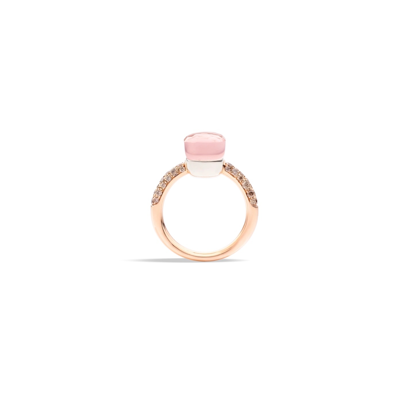 Pomellato Pomellato Nudo Petit ring in 18 krt. roségoud met rozenkwarts en cognac diamanten