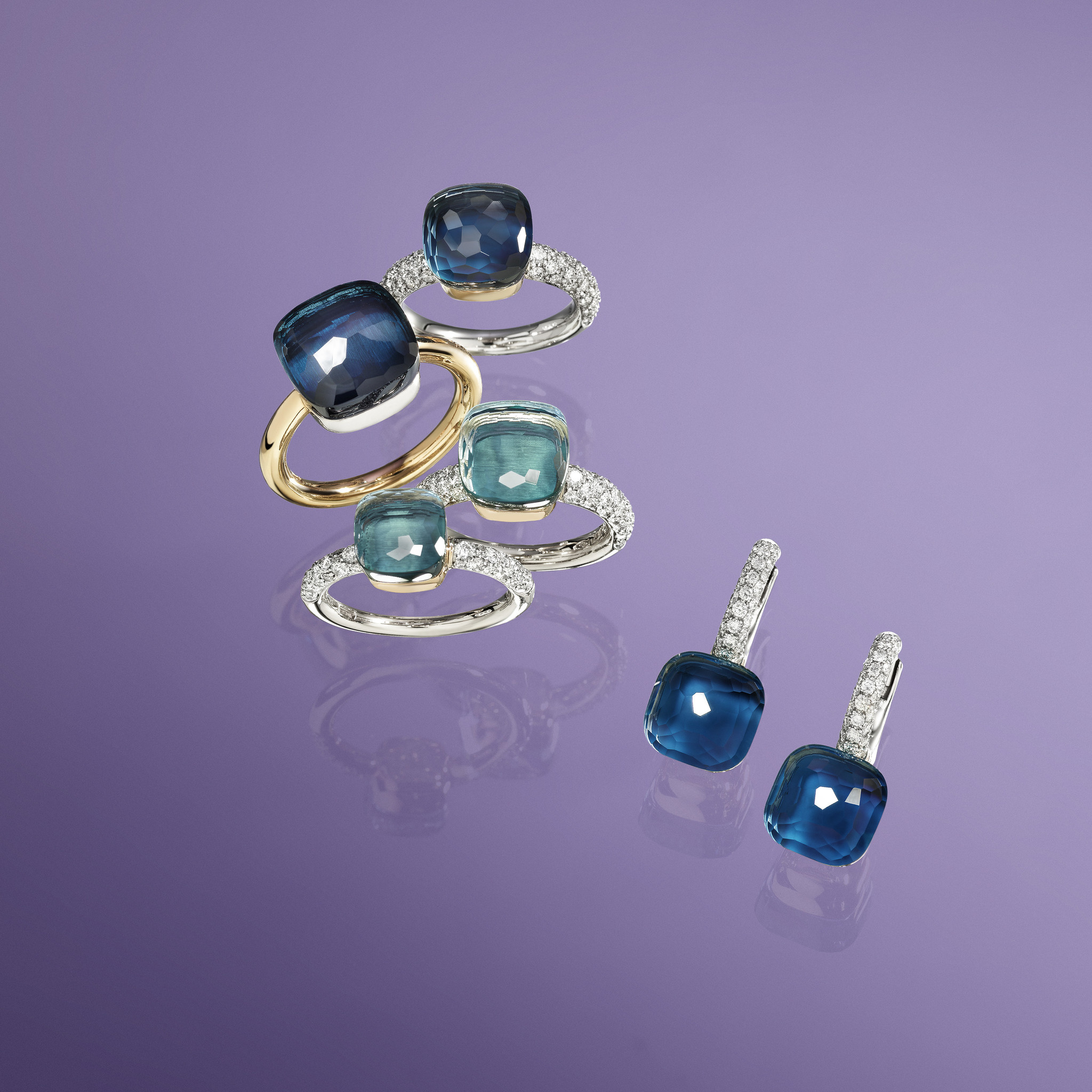 Pomellato Pomellato Nudo Petit ring in 18 krt. witgoud met sky blue topaas, agaat en witte diamanten