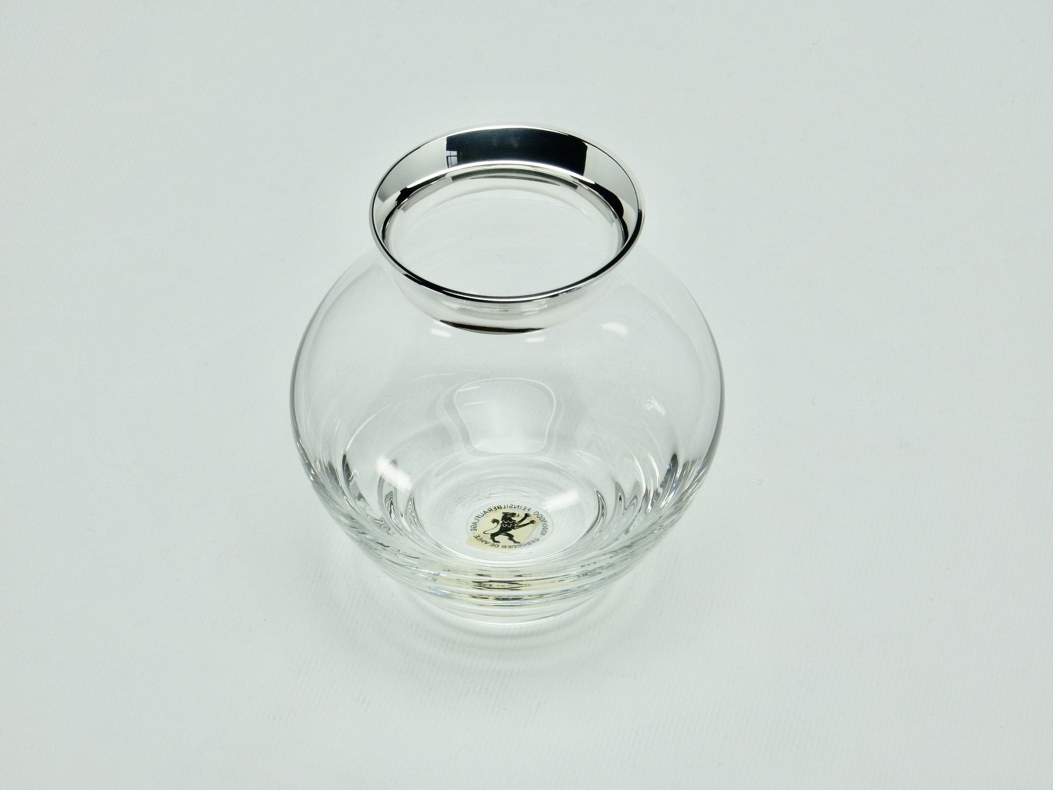 Kristallen vaasje met rand in 925 zilver, 90 mm hoog