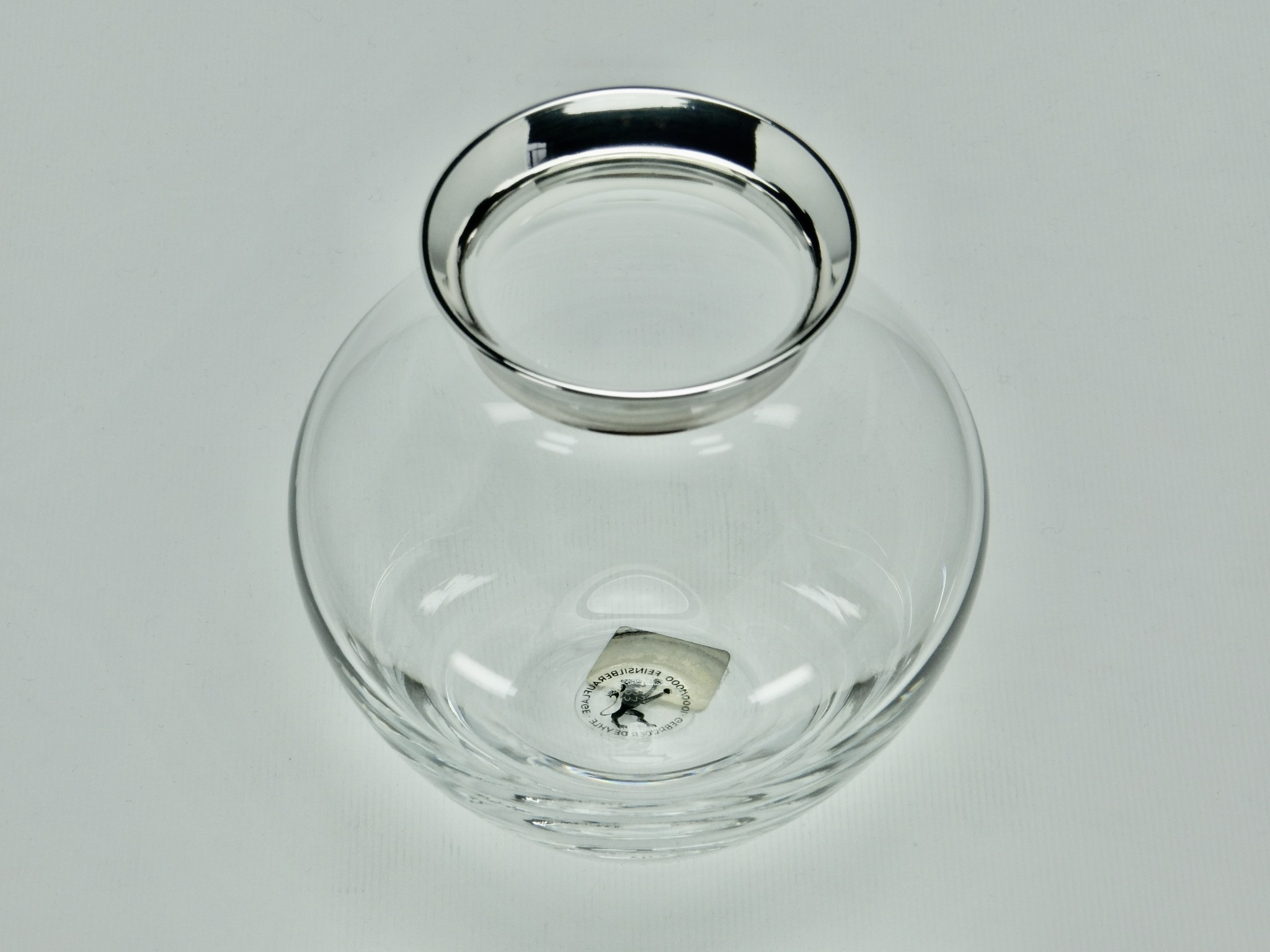Kristallen vaasje met rand in 925 zilver, 110 mm hoog