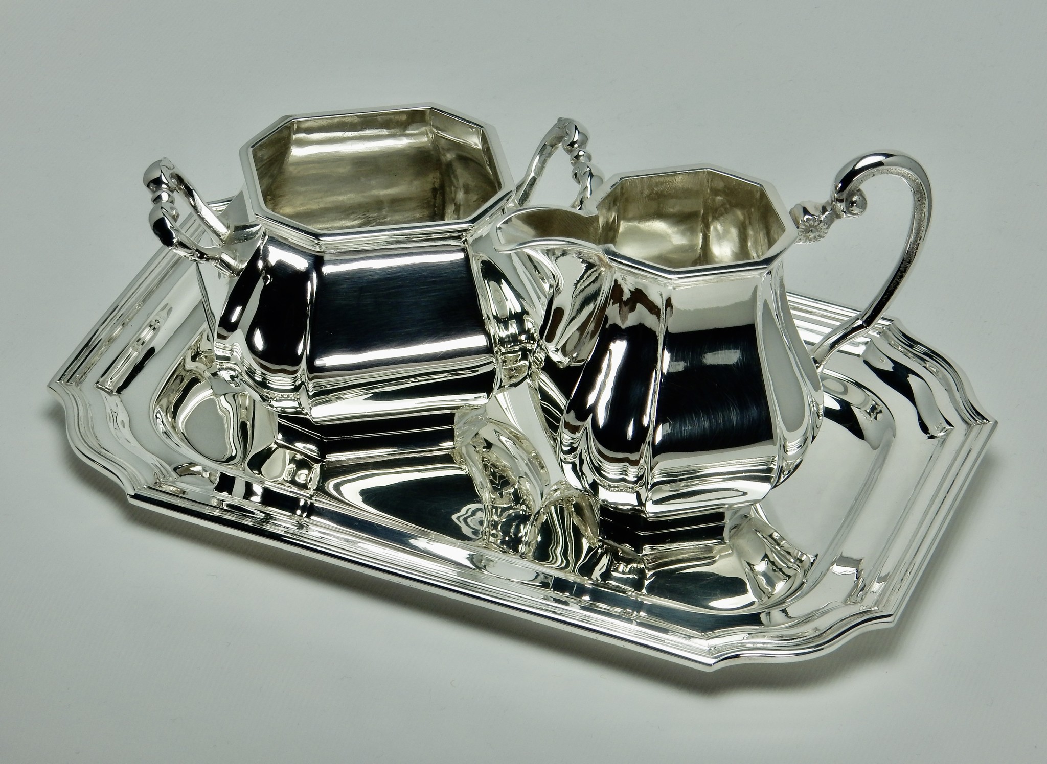 Driedelig suiker- en melkstel in 925 zilver