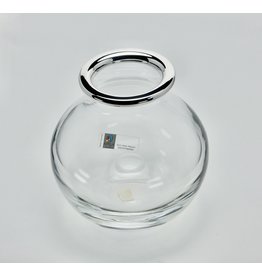 Zware kristallen vaas met zilveren rand, 155 mm hoog