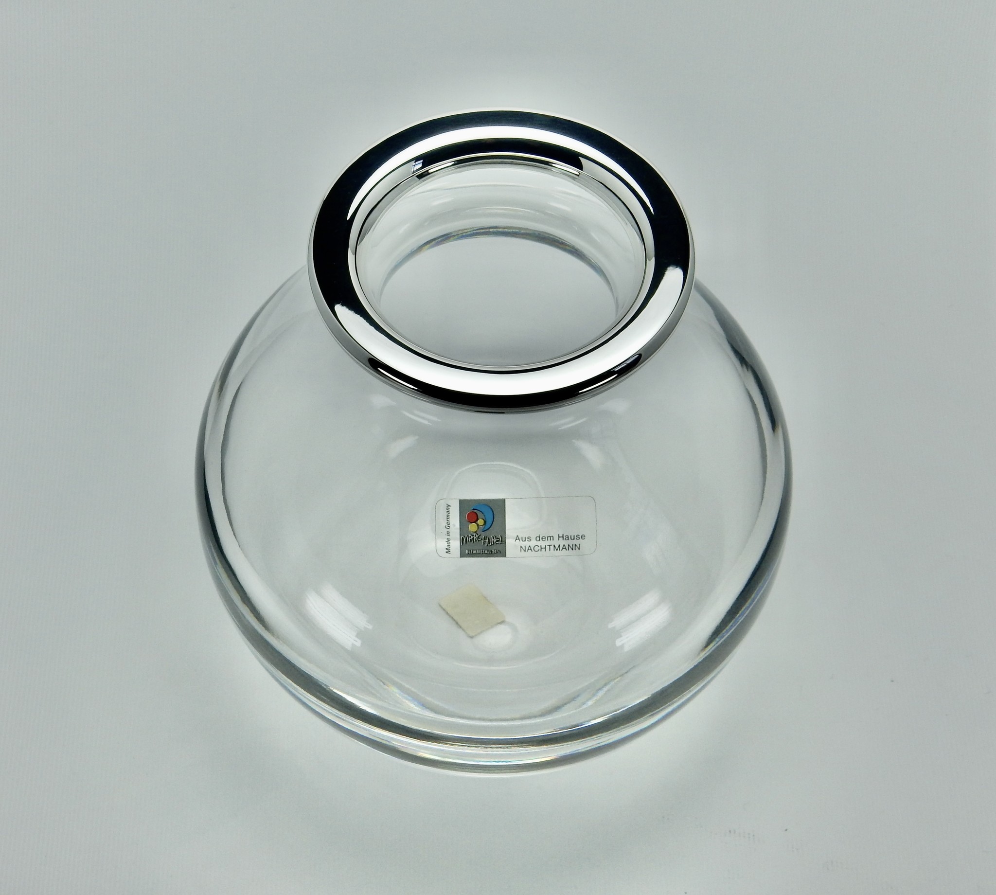Zware kristallen vaas met rand in 925 zilver, 155 mm hoog