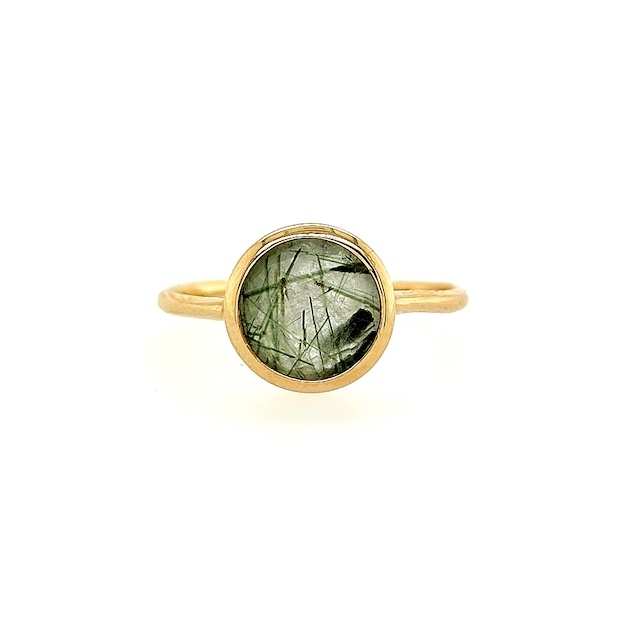 Italo Bottene Italo Bottene ring in 14 krt. geelgoud met groene rutile kwarts