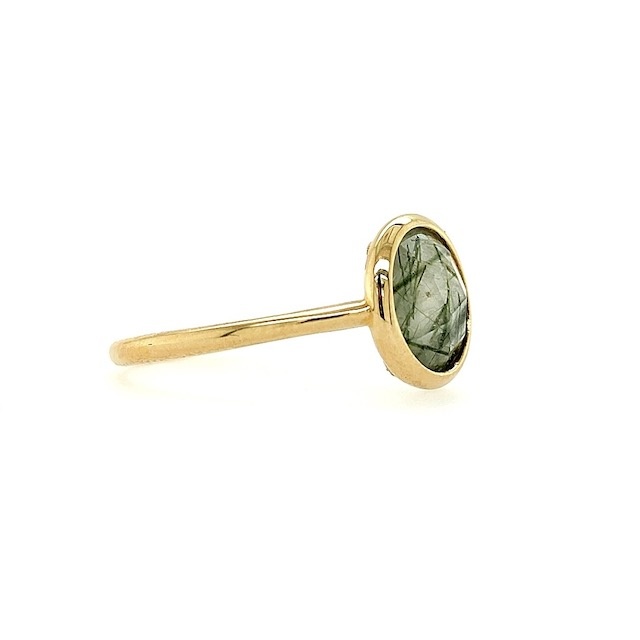 Italo Bottene Italo Bottene ring in 14 krt. geelgoud met groene rutile kwarts