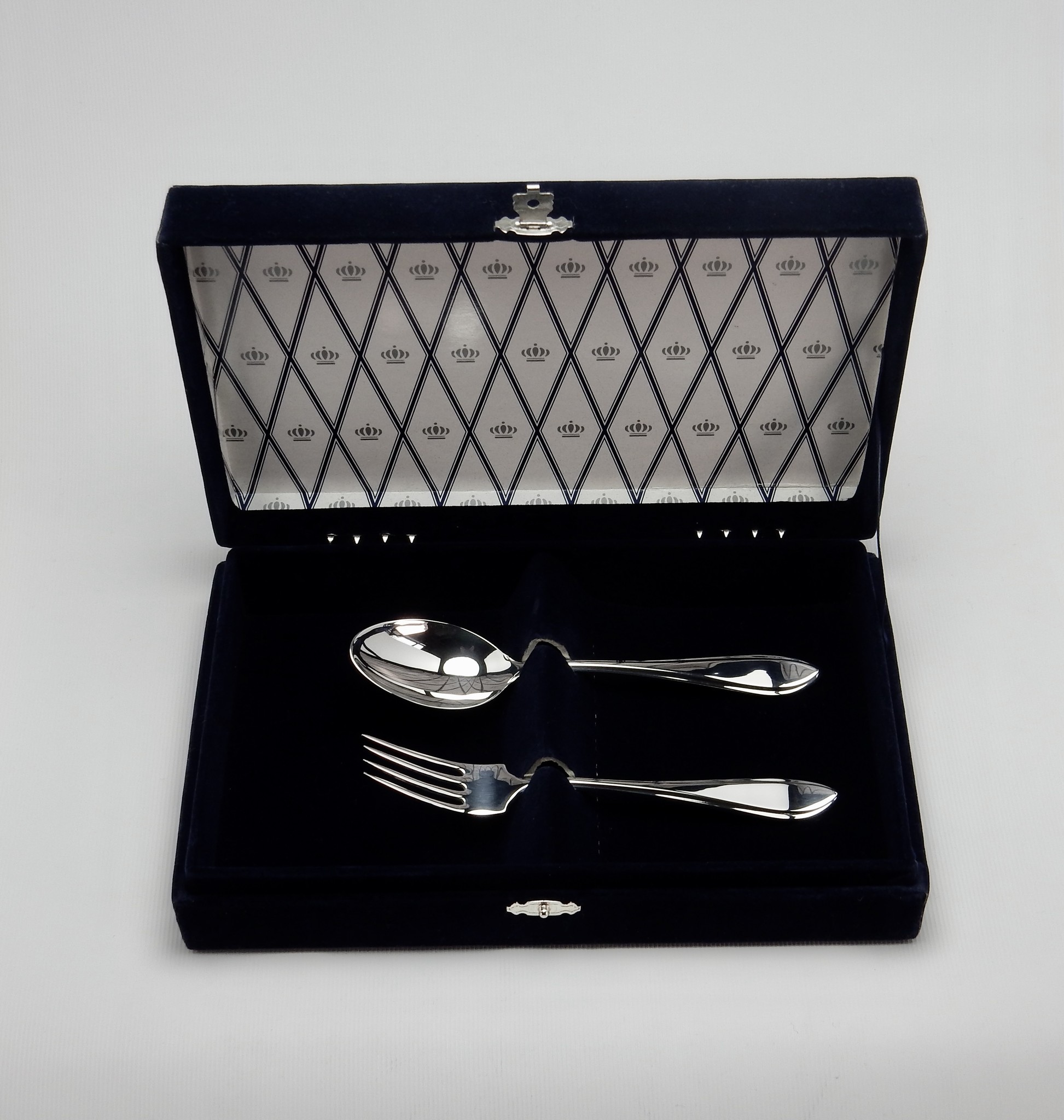 Kinderbestek, tweedelig in 925 zilver, 138 mm lang