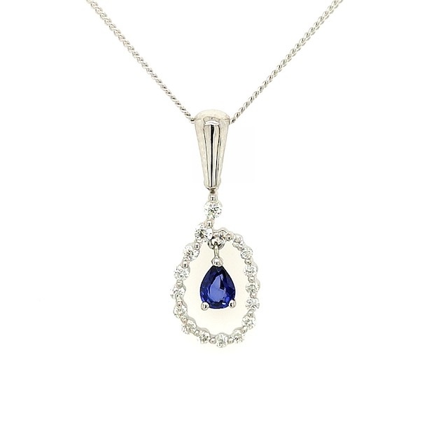 Private Label CvdK Private label CvdK collier in 14 krt. witgoud met saffier en witte diamanten