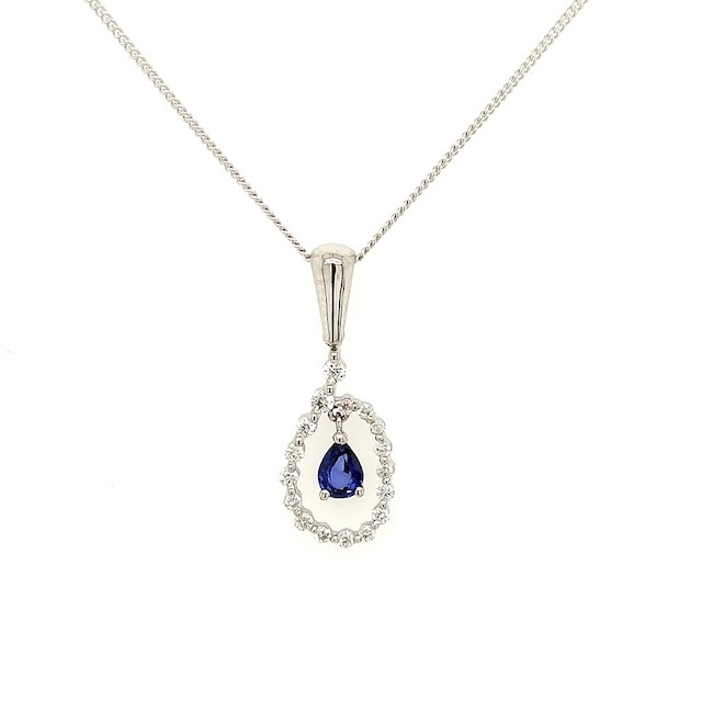 Private Label CvdK Private label CvdK collier in 14 krt. witgoud met saffier en witte diamanten