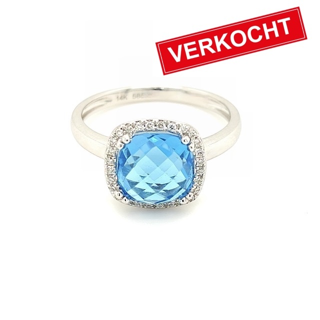 Private Label CvdK Private Label CvdK ring in 14 krt. witgoud met topaas en diamanten