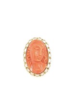 Vintage broche/hanger in 18 krt. geelgoud met bloedkoraal
