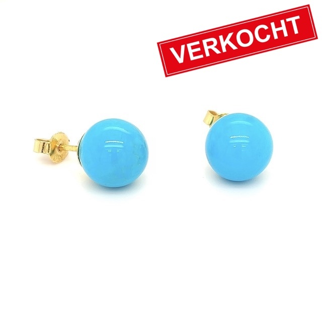 Private Label CvdK Private Label CvdK oorstekers in 14 krt. geelgoud met turquoise