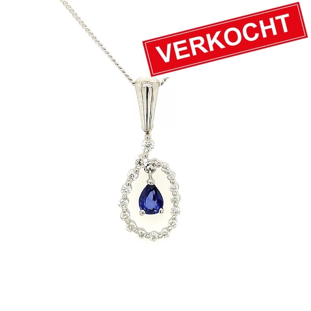 Private Label CvdK Private label CvdK collier in 14 krt. witgoud met saffier en witte diamanten