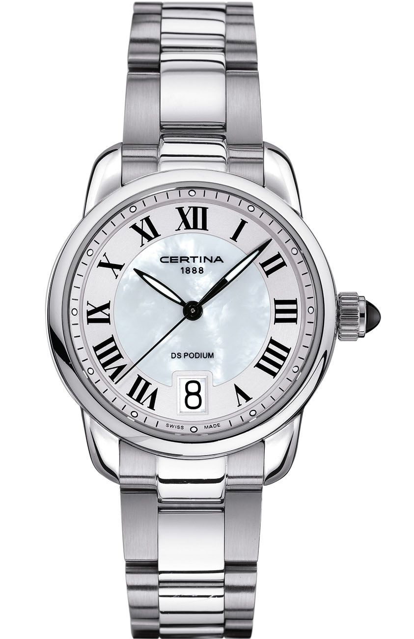 Certina  Certina DS Podium Lady 32,5 mm edelstalen band met parelmoer wijzerplaat en datum