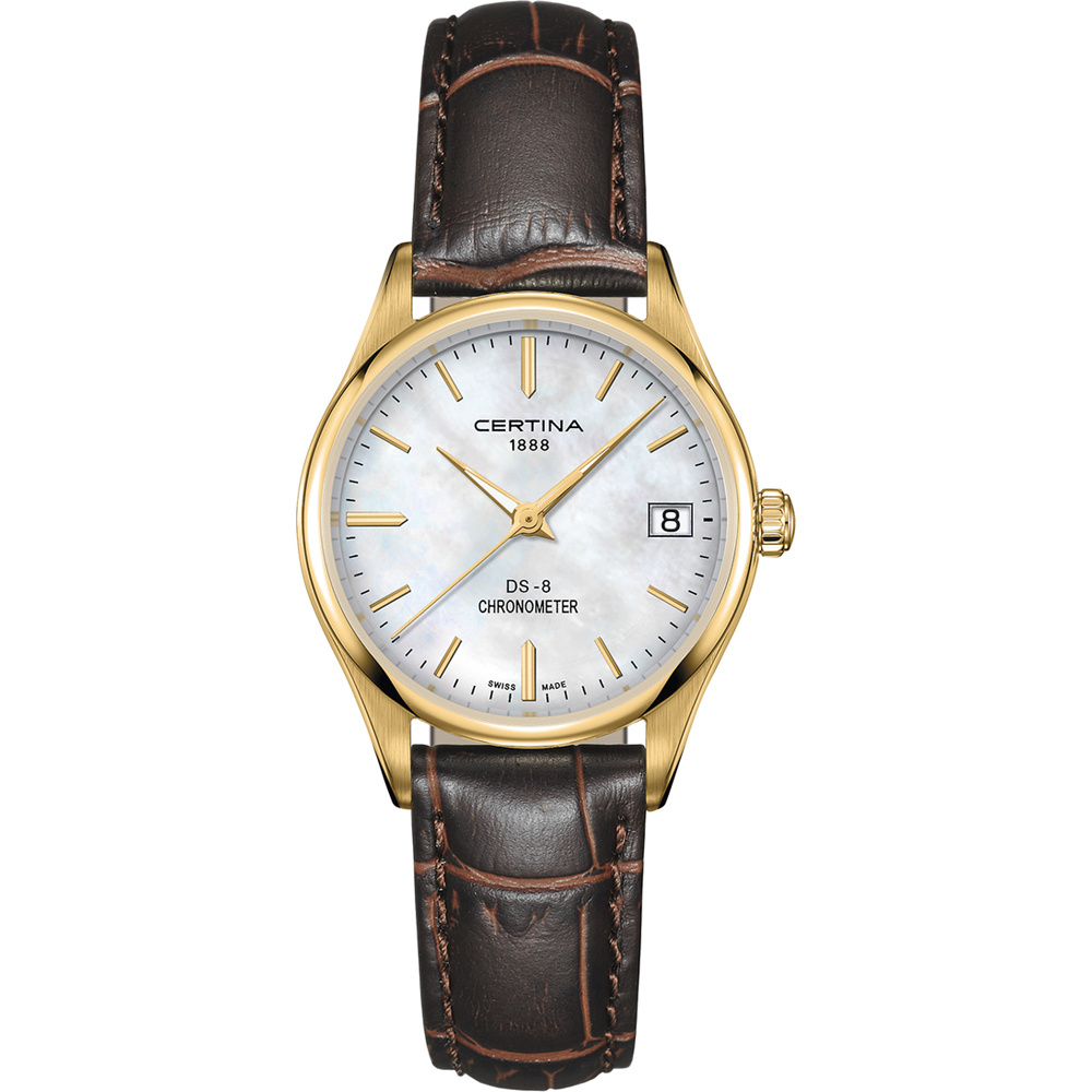 Certina Certina DS-8 Chronometer 30 mm met bicolor kast en bruin leren band