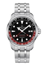 Certina Certina DS Action GMT Powermatic 80, 43 mm edelstalen kast en band met zwarte wijzerplaat en datum