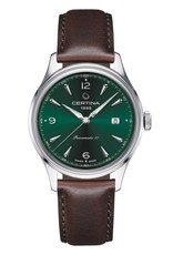 Certina Certina DS Powermatic 80, 41 mm edelstalen kast, leren band met groene wijzerplaat en datum