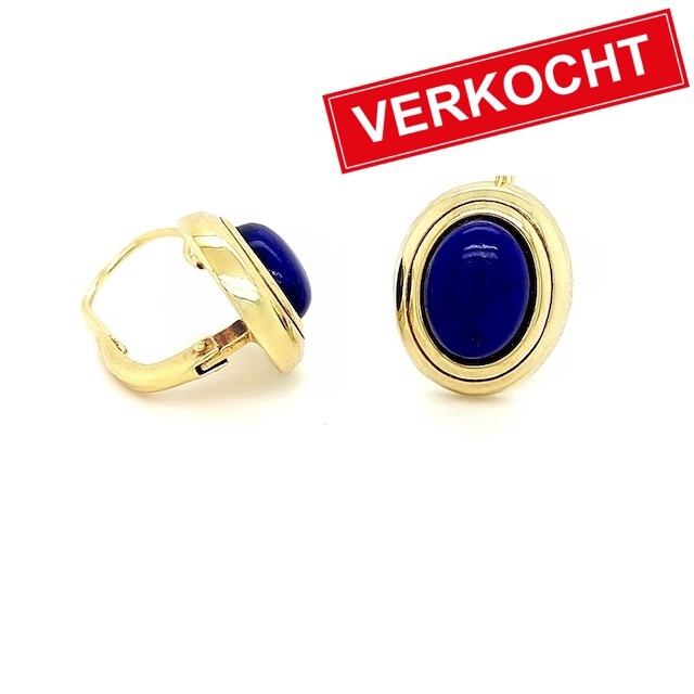 Private Label CvdK Private label CvdK oorhangers in 14 krt. geelgoud met lapis lazuli