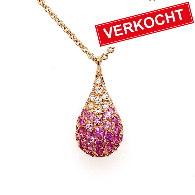 Leo Pizzo Leo Pizzo collier en druppelhanger met roze saffier en diamant