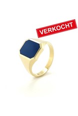 Private Label CvdK Private label CvdK zegelring in 14 krt. geelgoud met blauwe lagensteen