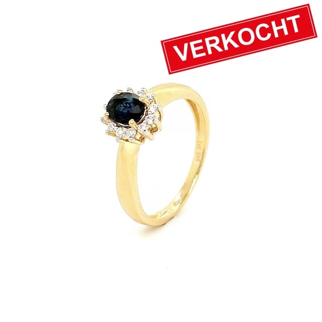 Private Label CvdK Private label CvdK ring in 14 krt. geelgoud met saffier en diamant