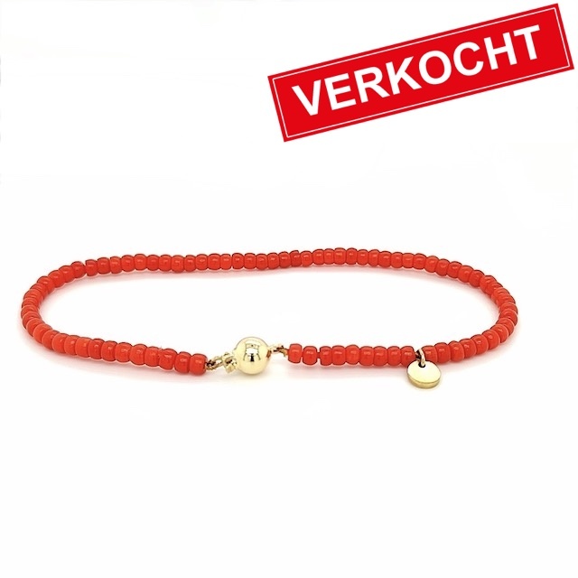 Private Label CvdK Private label CvdK bloedkoraal armband met 14 krt. geelgoud