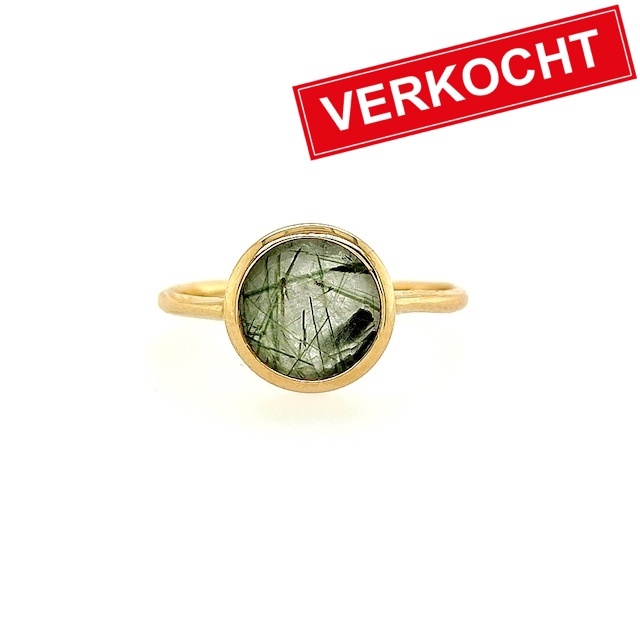 Italo Bottene Italo Bottene ring in 14 krt. geelgoud met groene rutile kwarts