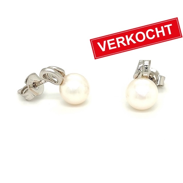 Private Label CvdK Private label CvdK oorstekers in 14 krt. witgoud met parel