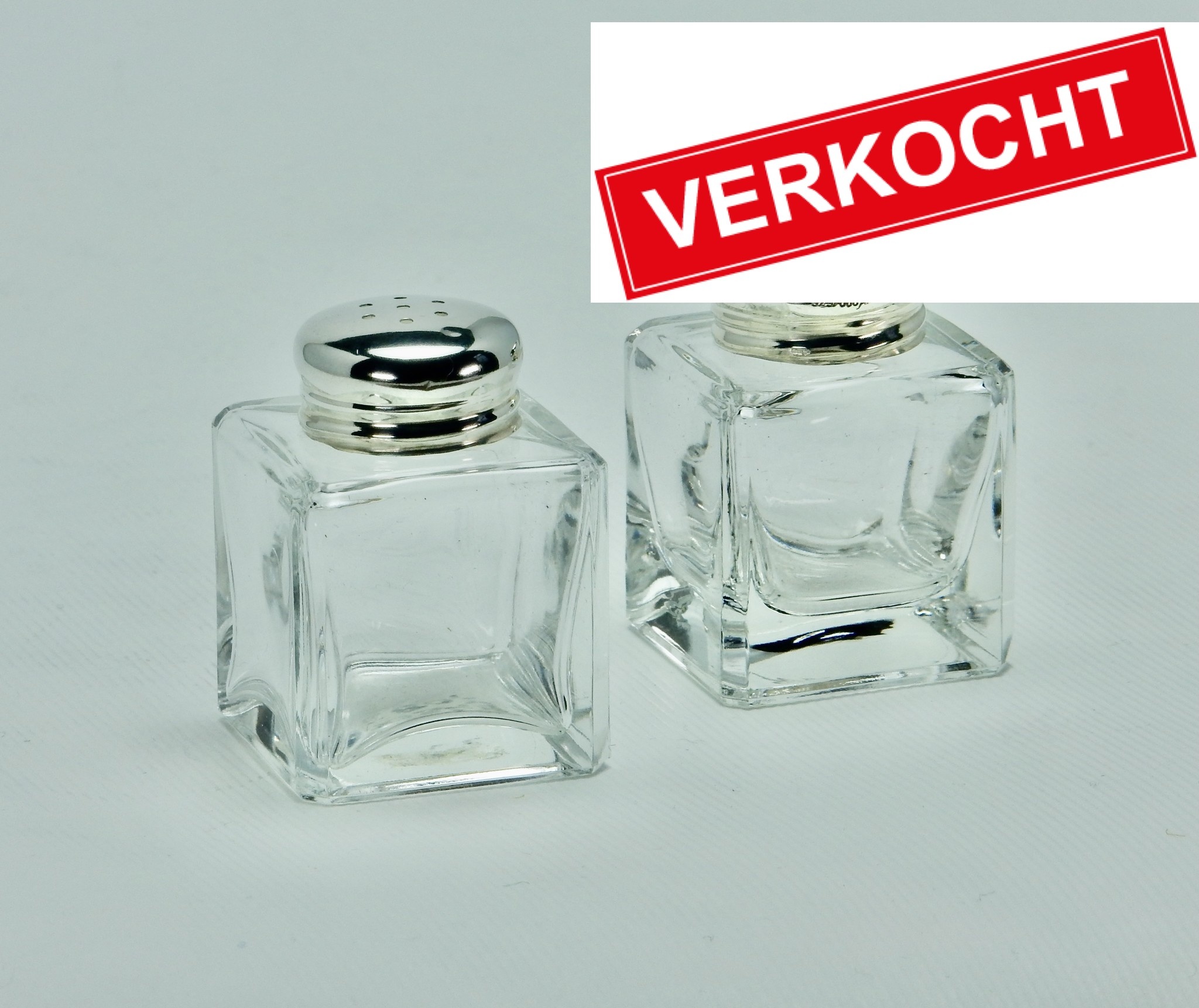 Kristallen peper- en zoutstel met 925 zilver, 40 mm hoog