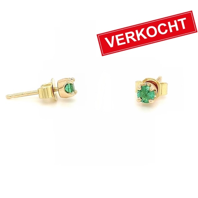 Private Label CvdK Private label CvdK oorknoppen in 14 krt. geelgoud met smaragd