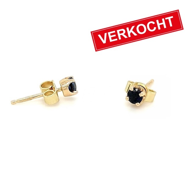 Private Label CvdK Private label CvdK oorknoppen in 14 krt. geelgoud met saffier