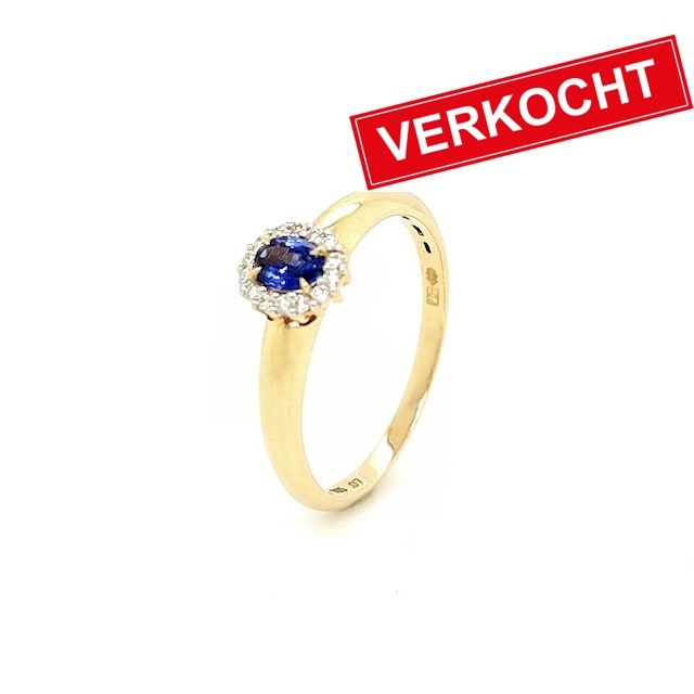 Private Label CvdK Private label CvdK ring in 14 krt. geelgoud met saffier en diamant