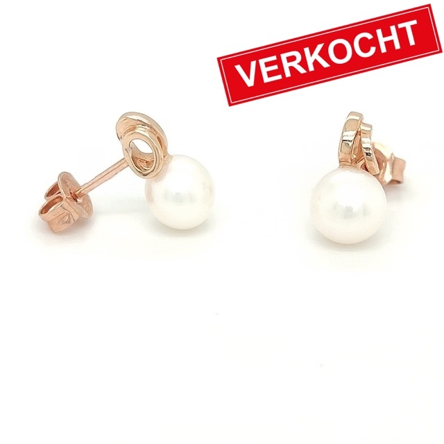 Private Label CvdK Private label CvdK oorstekers in 14 krt. roségoud met parel