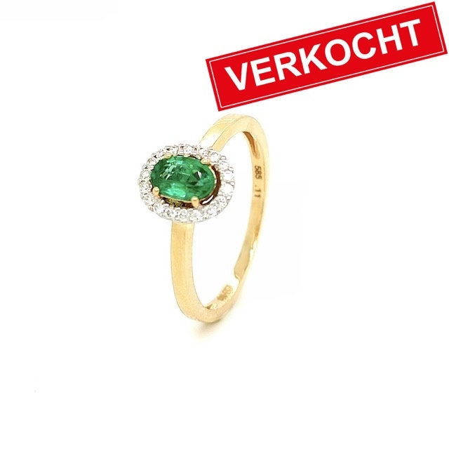 Private Label CvdK Private Label CvdK ring in 14 krt. geelgoud met smaragd en diamant