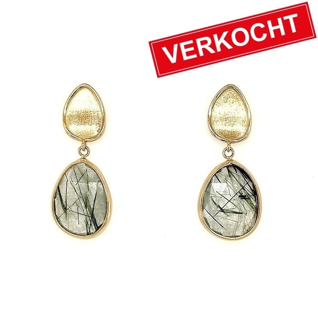 Italo Bottene Italo Bottene  oorhangers in 14 krt. geelgoud met groene rutile kwarts