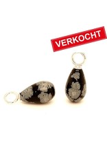 Private Label CvdK Private Label CvdK oorhangers in 14 krt. witgoud met obsidian