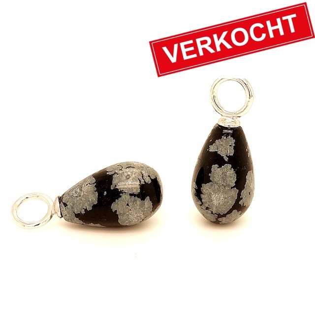 Private Label CvdK Private Label CvdK oorhangers in 14 krt. witgoud met obsidian