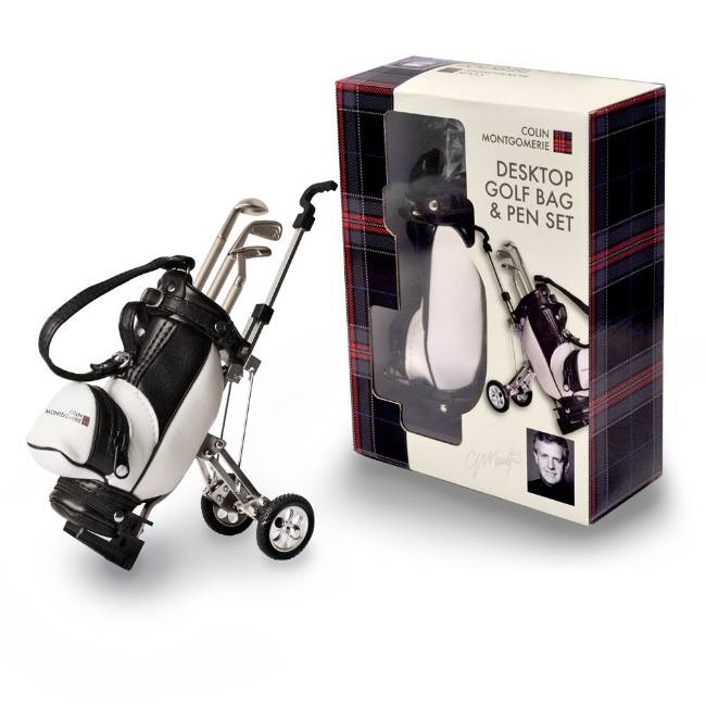 Colin Montgomerie Bureau Golftas Pennenset en golftrolley Desktop