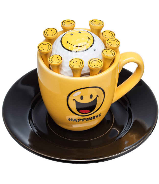 Espresso kop en schotel Smiley Happiness met golfbal en tees