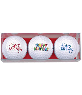 Golfballen Happy Birthday in tekst