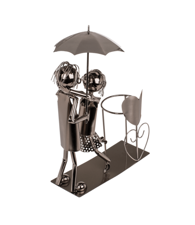 Wijnfleshouder Liefdespaar met Paraplu