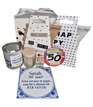 Cadeaupakket 50 jaar Sarah Prettige Praatjes