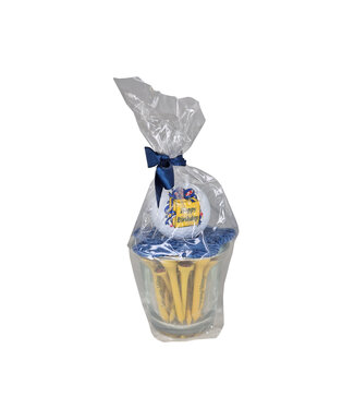 Glas en onderzetterset Happy Birthday - Blauw