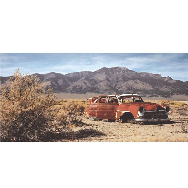 Kunstzinnige Ingelijste Posters Route 66 Verlaten Autowrak In Woestijn huismerk kopen in de aanbieding