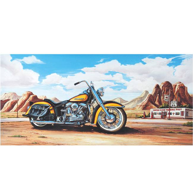 Kunstzinnige Ingelijste Posters: Route 66 Motor Harley Davidson geel