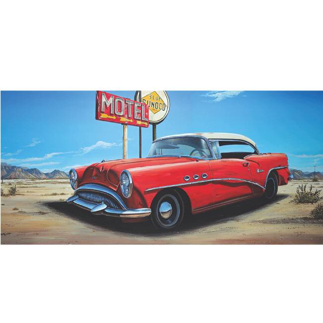 Kunstzinnige Ingelijste Posters Route 66 Motel Rode Auto huismerk kopen in de aanbieding