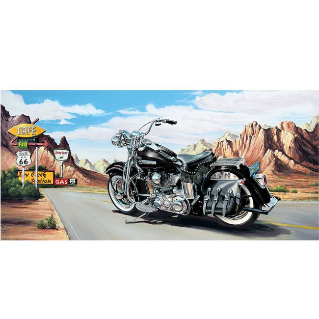 Kunstzinnige Ingelijste Posters: Route 66 Zwarte Harley Davidson