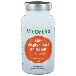 Vitortho Zink Bisglycinaat en Koper 60 capsules