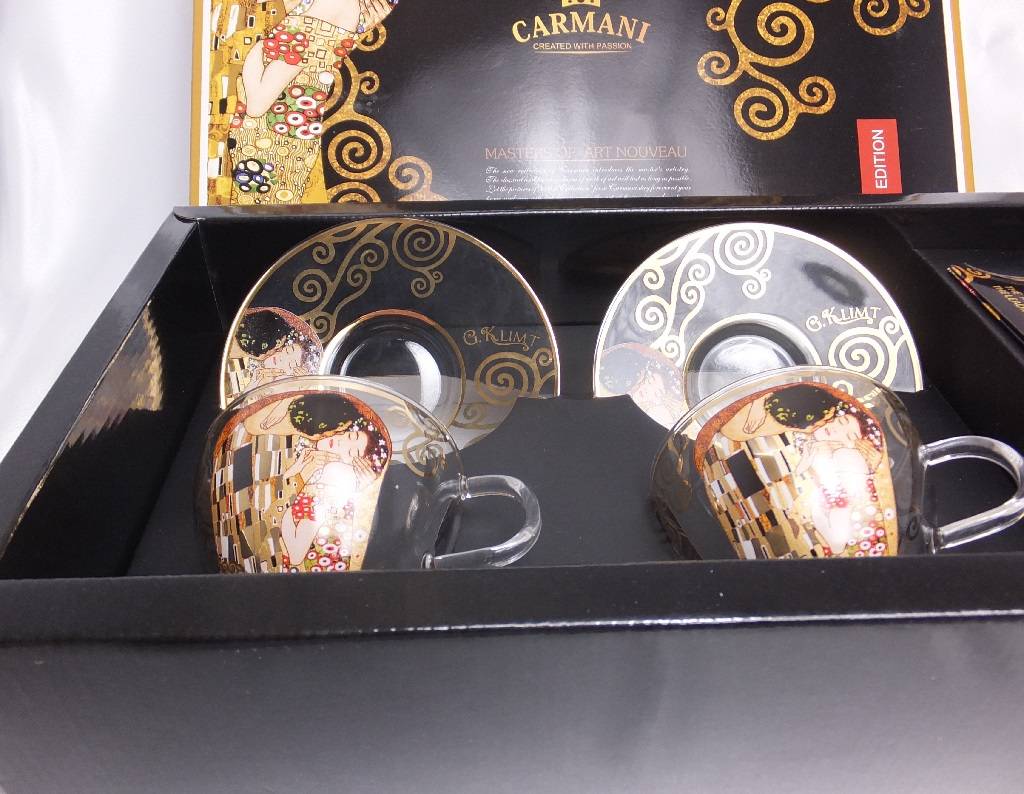 CARMANI - 1990 Gustav Klimt - Der Kuss - Cappuccino Tassen aus Glas